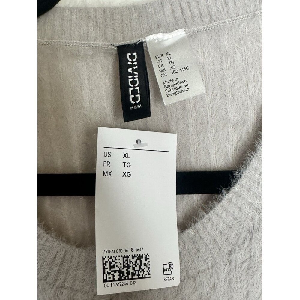 Zara Cropped Crew Neck Grey Sweater Long Cuffs Super Soft Size Xl - Picture 10 of 10